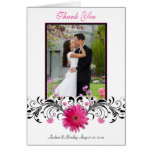 Pink Gerbera Daisy Wedding Photo Thank You Card