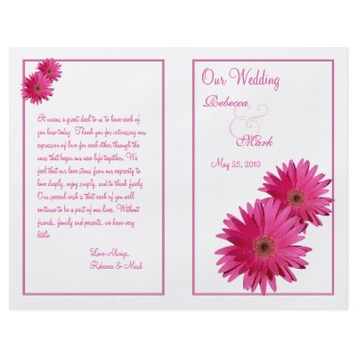 Pink Gerbera Daisy Wedding Program Flyer Design