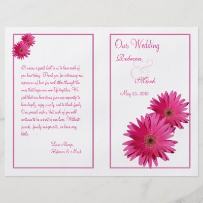 Pink Gerbera Daisy Wedding Program Flyer Design by wasootch