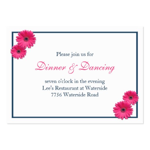 Pink Gerbera Daisy Wedding Reception Card Business Card Template (front side)