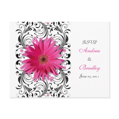 Pink Gerbera Daisy Wedding RSVP Reply Postcard