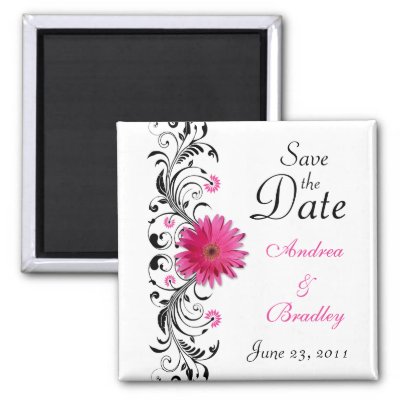 Pink Gerbera Daisy Wedding Save the Date Magnet