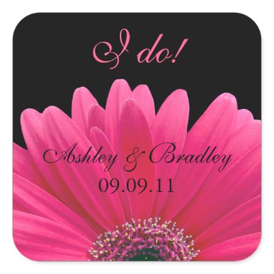 Pink Gerbera Daisy Wedding Sticker Envelope Seal