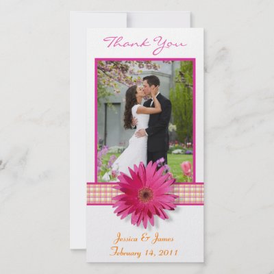 Pink Gerbera Daisy Wedding Thank You Photocard Photo Greeting Card