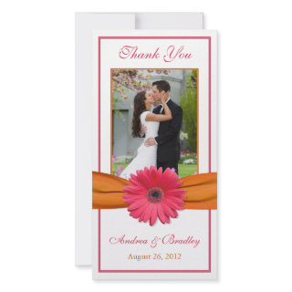 Pink Gerbera Daisy Wedding Thank You Photocard Photo Greeting Card