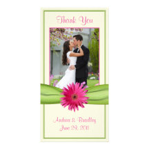 Pink Gerbera Daisy Wedding Thank You Photocard Picture Card