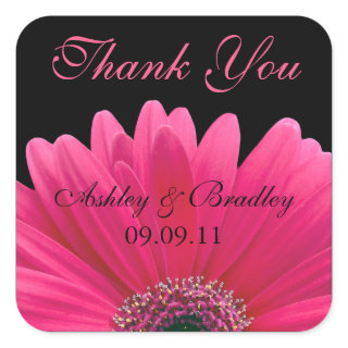 Pink Gerbera Daisy Wedding Thank You Sticker