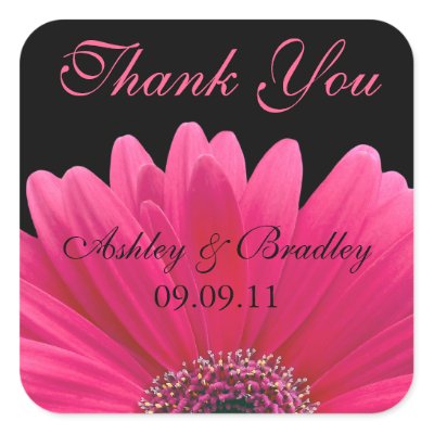 Pink Gerbera Daisy Wedding Thank You Sticker