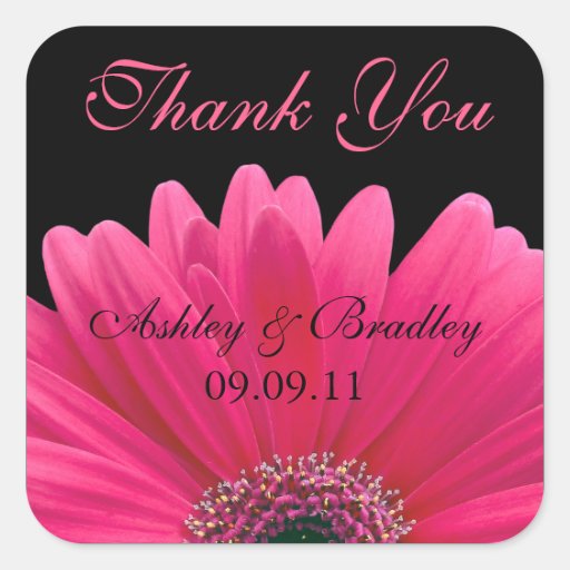 Pink Gerbera Daisy Wedding Thank You Sticker