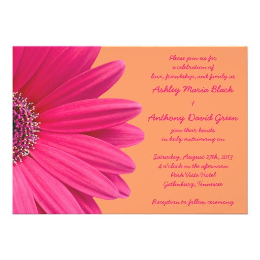 Pink Gerbera Daisy with Orange Wedding Invitation