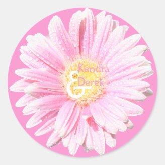 Pink Gerbera Envelope Seal (Optional Background) Round Sticker