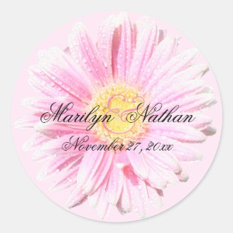 Pink Gerbera Envelope Seal Round Stickers