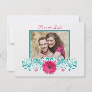Pink Gerbera Floral Save the Date Card invitation