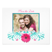 Pink Gerbera Floral Save the Date Card Announcements
