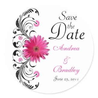 Pink Gerbera Floral Save the Date Sticker sticker