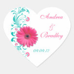 Pink Gerbera Floral Wedding Envelope Seal Sticker