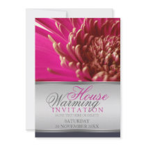 Pink Gerbera Flower House Warming Invitation