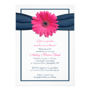 Pink Gerbera Navy Ribbon Bridal Shower Invitation