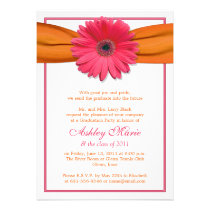 Pink Gerbera Orange Ribbon Graduation Invitation
