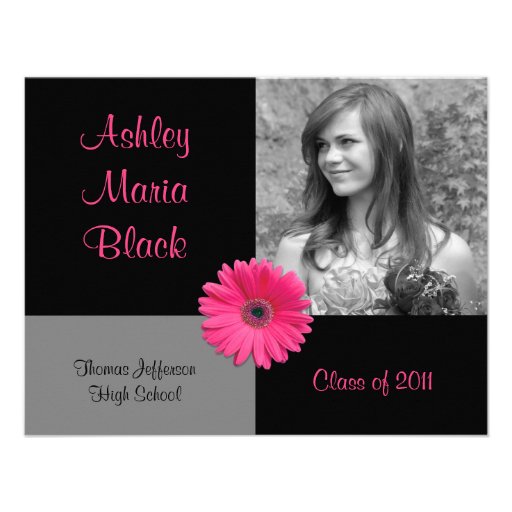 Pink Gerbera Photo Graduation Invitation