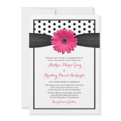 Pink Gerbera Polka Dot Wedding Invitation (10-pack)