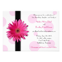 Pink Gerbera Polka Dot Wedding Invitation
