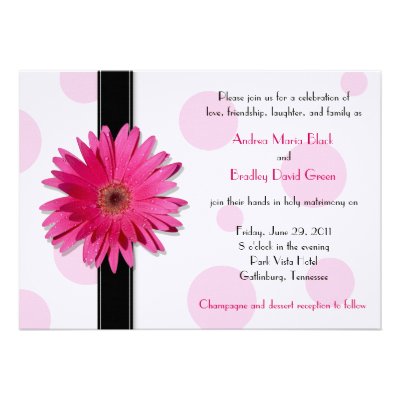 Pink Gerbera Polka Dot Wedding Invitation