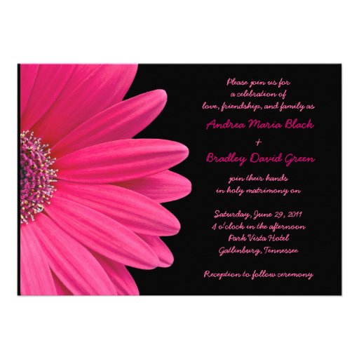 Pink Gerbera Wedding Invitation - Pink and Black