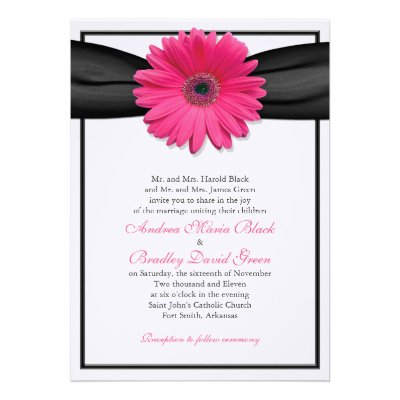 Pink Gerbera with Black Ribbon Invitation
