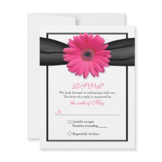 Pink Gerbera with Black Ribbon Response Card invitation