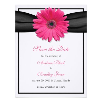 Pink Gerbera with Black Ribbon Save the Date Card Personalized Invitation