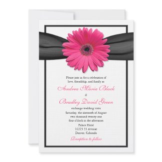 Pink Gerbera with Black Satin Ribbon Invitation invitation