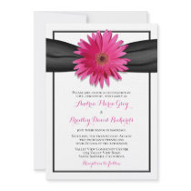 Pink Gerbera with Black Satin Ribbon Invitation