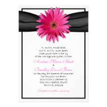 Pink Gerbera with Black Satin Ribbon Invitation