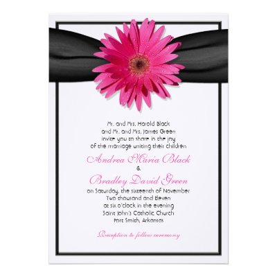 Pink Gerbera with Black Satin Ribbon Invitation
