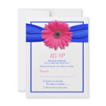 Pink Gerbera with Blue Ribbon RSVP Card Announcement