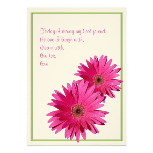 Pink Gerbera with Green Satin Ribbon Invitation