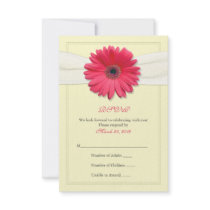 Pink Gerbera with Ivory Ribbon Reply Card Invitations