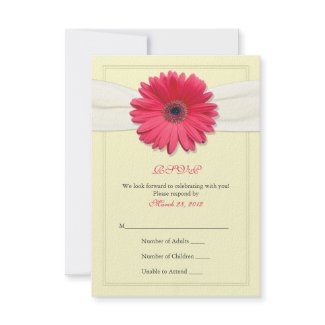 Pink Gerbera with Ivory Ribbon Reply Card invitation