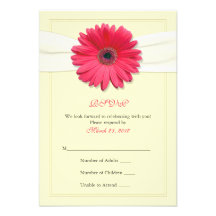 Pink Gerbera with Ivory Ribbon Reply Card Invitations