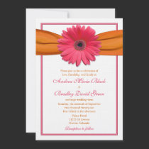 Pink Gerbera with Orange Ribbon Wedding Invitation