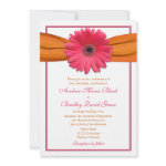 Pink Gerbera with Orange Ribbon Wedding Invitation
