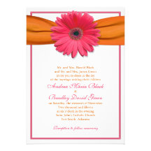 Pink Gerbera with Orange Ribbon Wedding Invitation