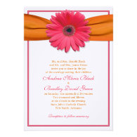 Pink Gerbera with Orange Ribbon Wedding Invitation