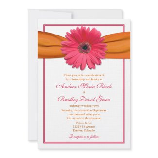 Pink Gerbera with Orange Satin Ribbon Invitation invitation