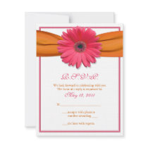 Pink Gerbera with Orange Satin Ribbon Reply Card Custom Invitations