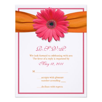 Pink Gerbera with Orange Satin Ribbon Reply Card Custom Invitations