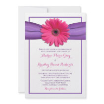 Pink Gerbera with Purple Satin Ribbon Invitation