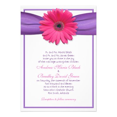 Pink Gerbera with Purple Satin Ribbon Invitation
