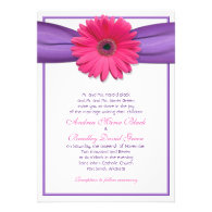 Pink Gerbera with Purple Satin Ribbon Invitation